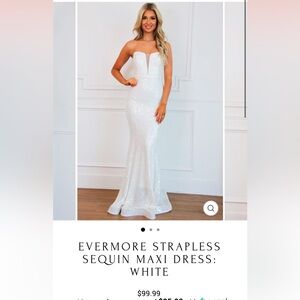 BRIDES! EVERMORE STRAPLESS SEQUIN MAXI DRESS: WHITE - BELLA & BLOOM SIZE SMALL